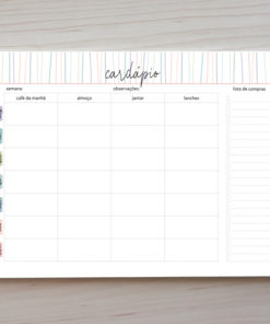 Arquivo digital - Planejamento alimentar semanal Cores - Cardápio